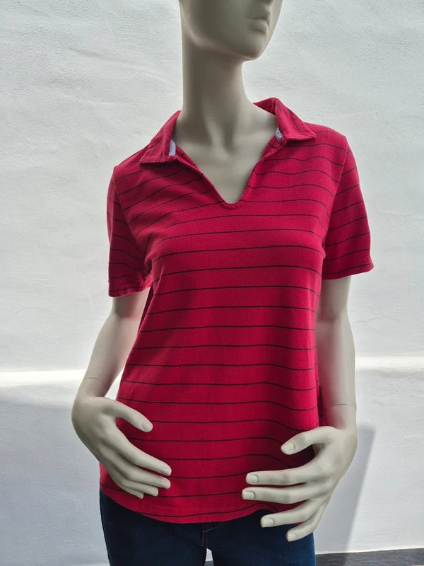 Tommy Hilfiger Golf Vintage Damen Polo-Shirt gestreift – Rot/Navy – Gr. M – Makellos