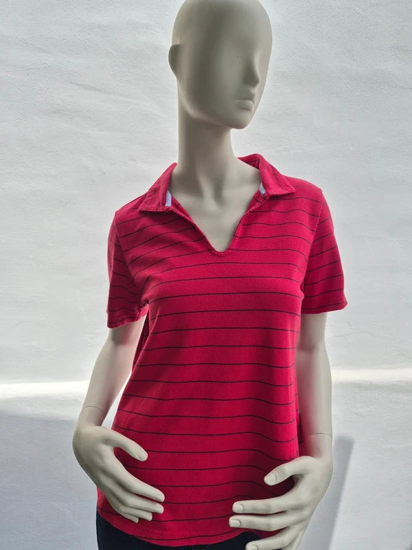 Tommy Hilfiger Golf Vintage Damen Polo-Shirt gestreift – Rot/Navy – Gr. M – Makellos
