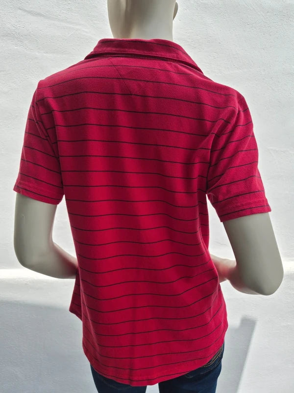 Tommy Hilfiger Golf Vintage Damen Polo-Shirt gestreift – Rot/Navy – Gr. M – Makellos
