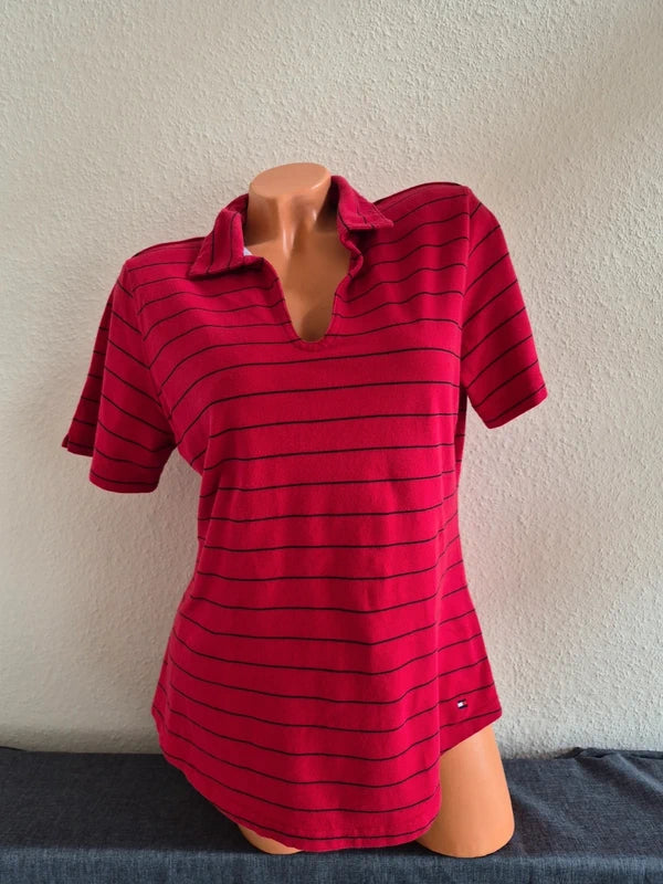 Tommy Hilfiger Golf Vintage Damen Polo-Shirt gestreift – Rot/Navy – Gr. M – Makellos