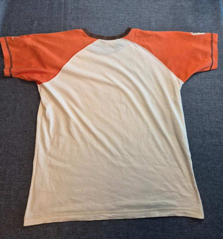Champion Vintage Raglan T-Shirt „Arkansas 54“ in Creme/Orange – Gr. L (fällt aus wie M/L)