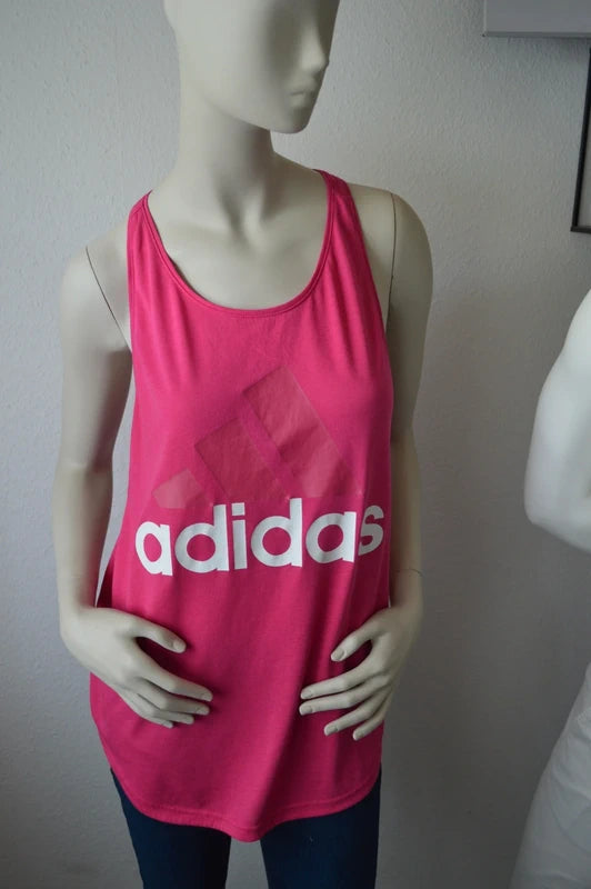 Adidas Damen Racerback Tank Top – Pink mit Logo-Print – Gr. L (Sehr guter Zustand)