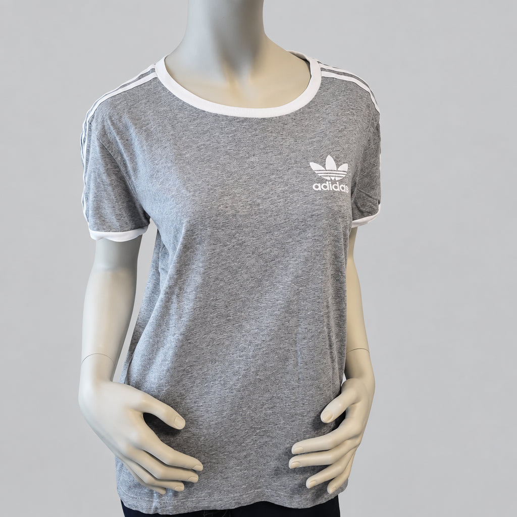 Adidas Originals "3-Stripes" California Ringer T-Shirt in Grau/Weiß – Gr. S