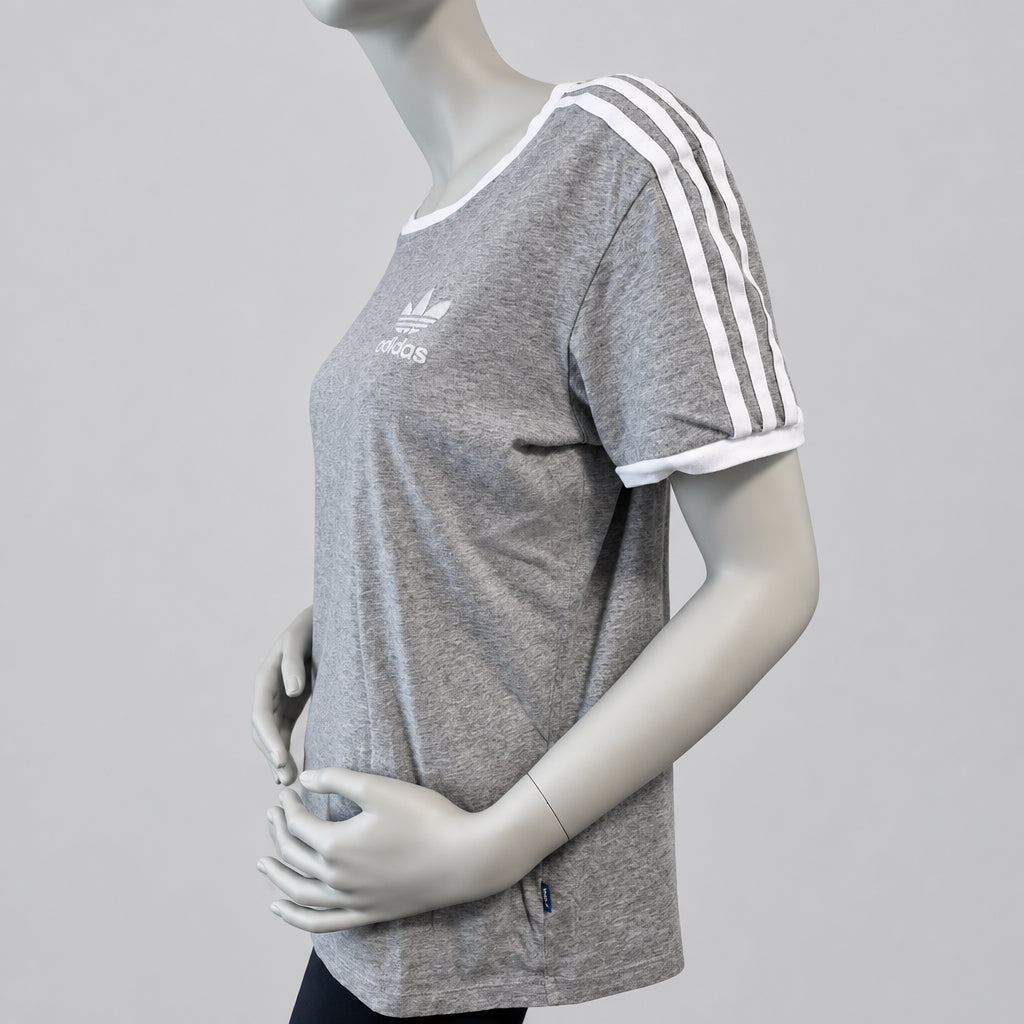 Adidas Originals "3-Stripes" California Ringer T-Shirt in Grau/Weiß – Gr. S