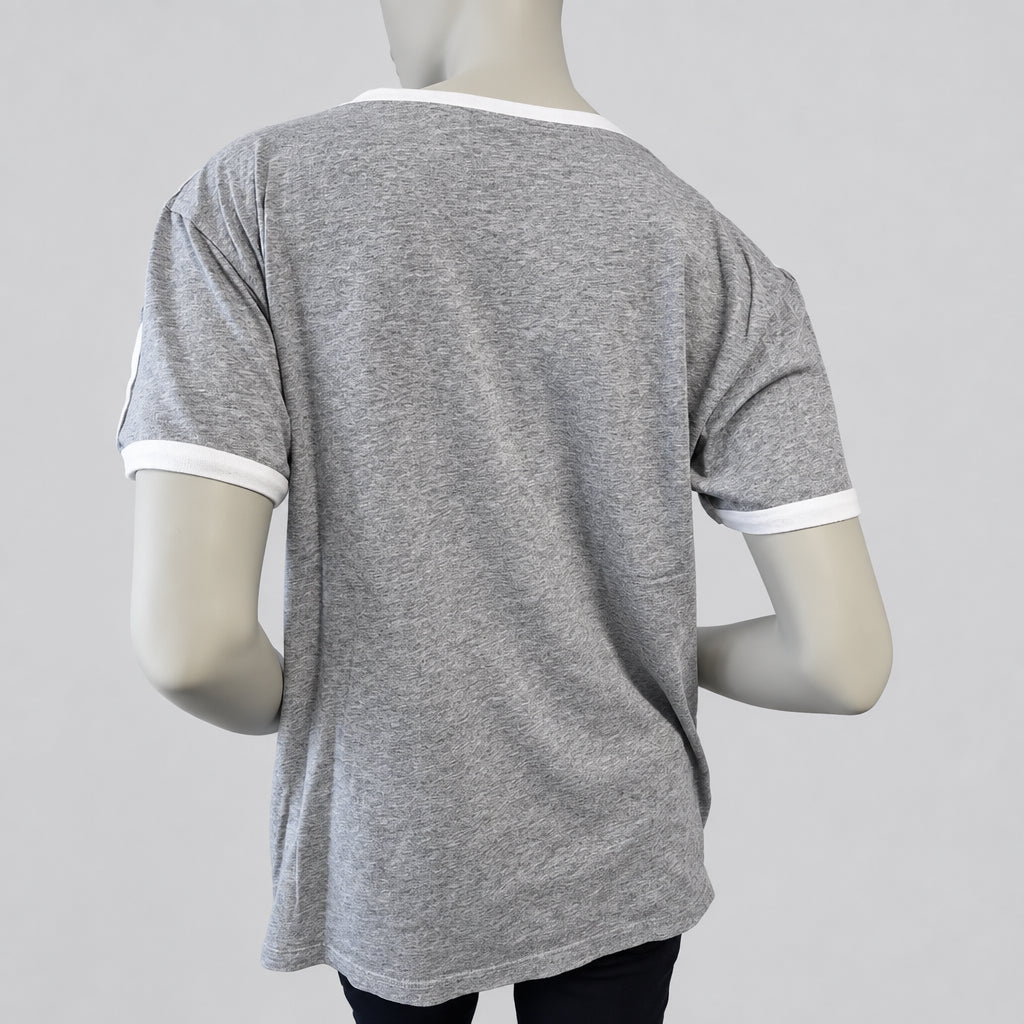 Adidas Originals "3-Stripes" California Ringer T-Shirt in Grau/Weiß – Gr. S