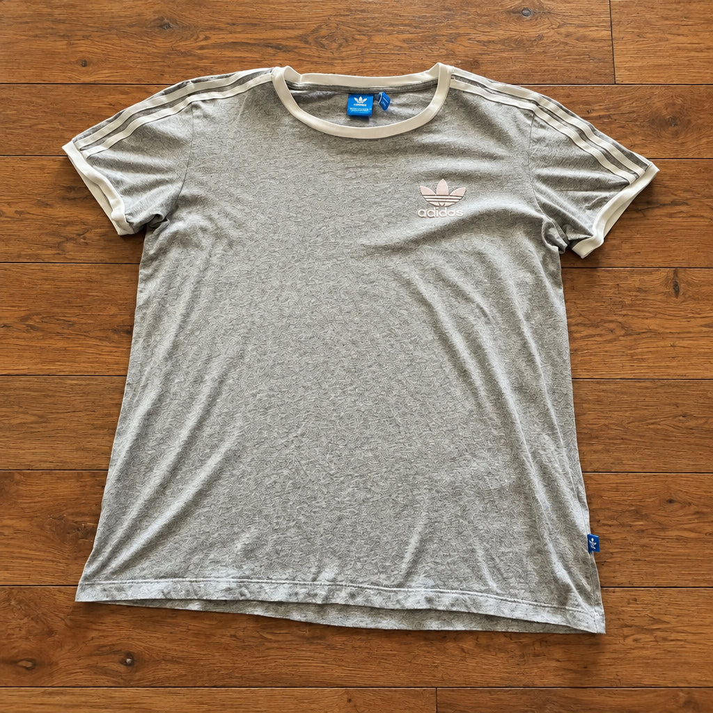 Adidas Originals "3-Stripes" California Ringer T-Shirt in Grau/Weiß – Gr. S