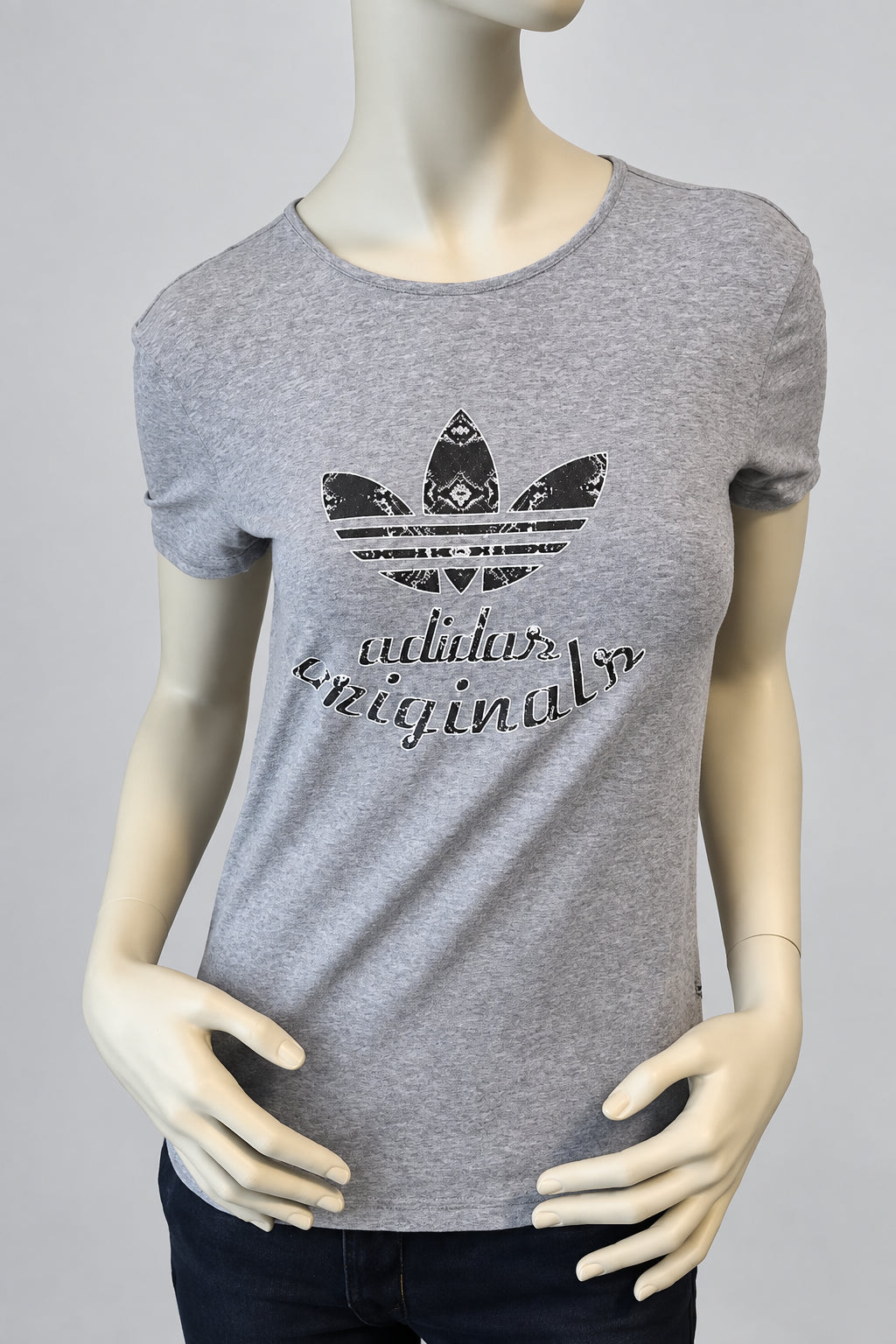Adidas Originals Damen Snake Trefoil T-Shirt in Grau Meliert – Gr. 38 (M)