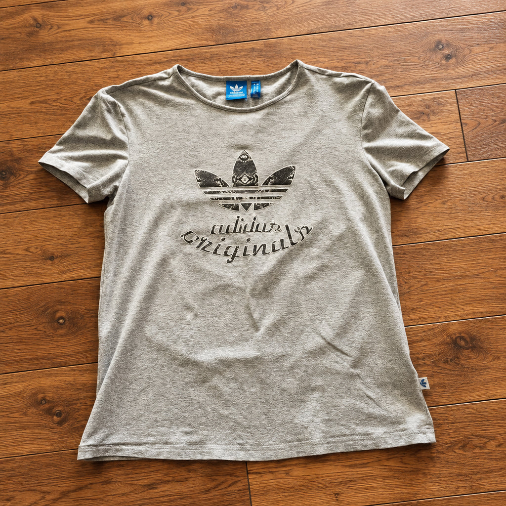 Adidas Originals Damen Snake Trefoil T-Shirt in Grau Meliert – Gr. 38 (M)
