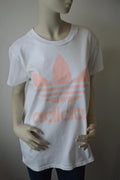 Adidas Originals – Damen "Big Trefoil" T-Shirt in Weiß / Pastellrosa – Gr. S (Oversized / Gr. 10)