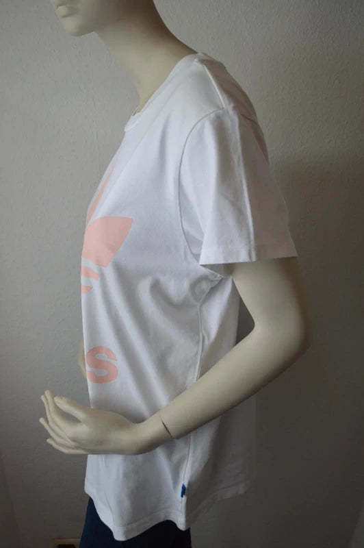 Adidas Originals – Damen "Big Trefoil" T-Shirt in Weiß / Pastellrosa – Gr. S (Oversized / Gr. 10)