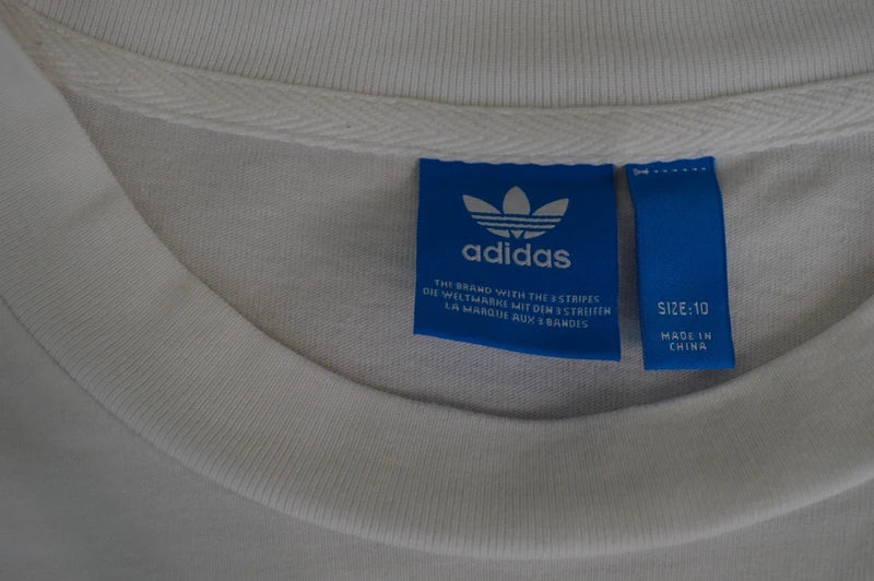 Adidas Originals – Damen "Big Trefoil" T-Shirt in Weiß / Pastellrosa – Gr. S (Oversized / Gr. 10)