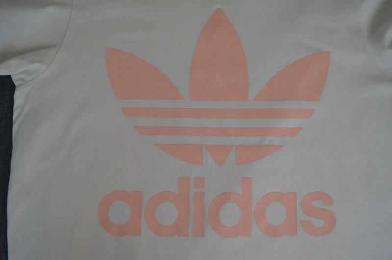 Adidas Originals – Damen "Big Trefoil" T-Shirt in Weiß / Pastellrosa – Gr. S (Oversized / Gr. 10)