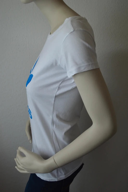 Adidas Originals – Damen Trefoil T-Shirt in Weiß / Königsblau – Gr. M (Used / Vintage-Zustand)