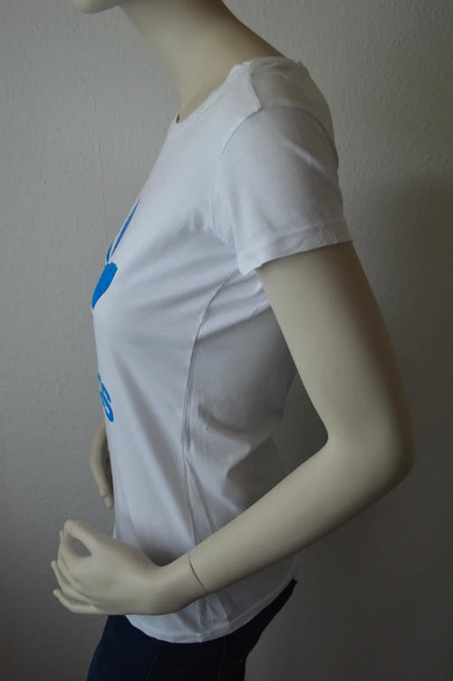 Adidas Originals – Damen Trefoil T-Shirt in Weiß / Königsblau – Gr. M (Used / Vintage-Zustand)