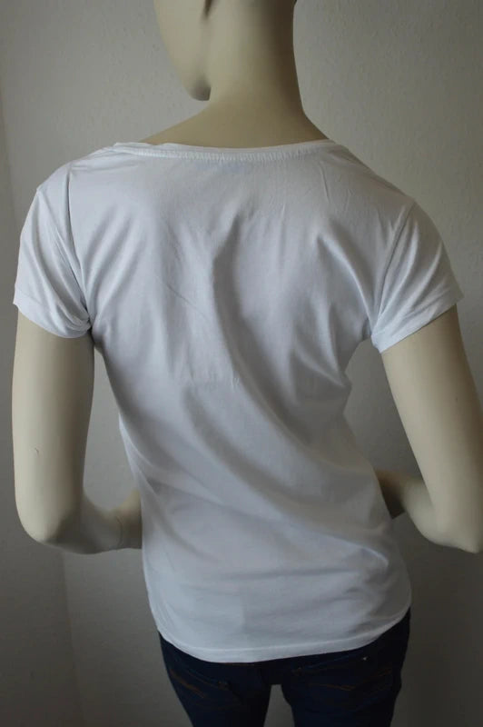 Adidas Originals – Damen Trefoil T-Shirt in Weiß / Königsblau – Gr. M (Used / Vintage-Zustand)