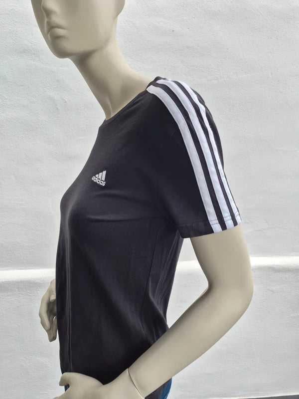 Adidas – Essentials 3-Stripes Damen T-Shirt in Schwarz/Weiß – Gr. M