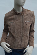 Authentic Clothing Co. Wildleder Bikerjacke „Candle“ mit Floral-Futter – Taupe/Camel – Gr. 38 – Sehr gut