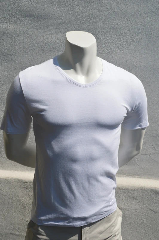 BOSS Hugo Boss Premium V-Neck T-Shirt in Weiß mit Logo-Stick – Gr. S (S/M)