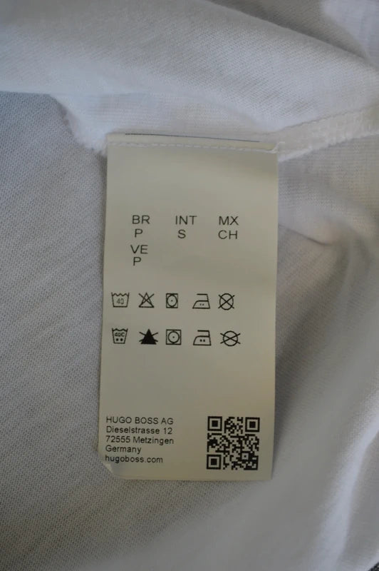 BOSS Hugo Boss Premium V-Neck T-Shirt in Weiß mit Logo-Stick – Gr. S (S/M)