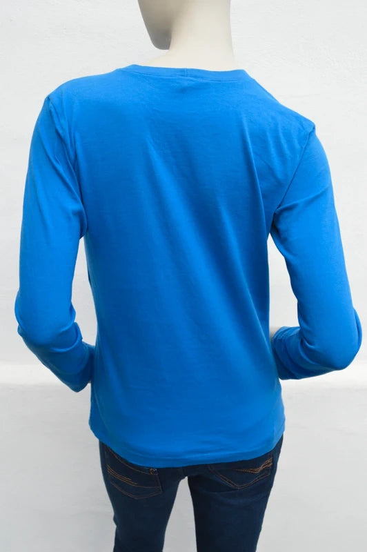 Benetton Damen Langarmshirt "Explore Your Mind" in Azurblau – Gr. S (geschätzt)