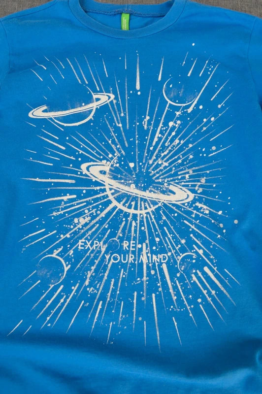 Benetton Damen Langarmshirt "Explore Your Mind" in Azurblau – Gr. S (geschätzt)