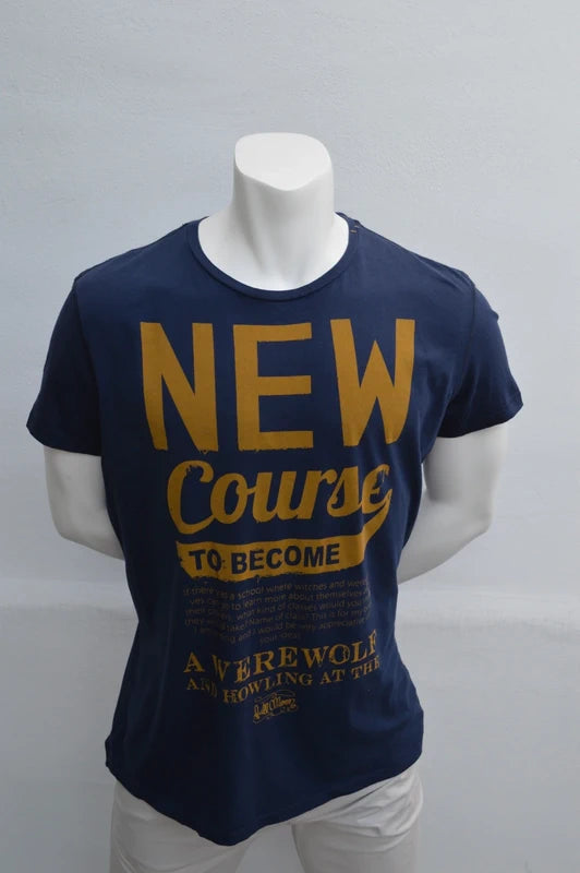 Benetton Graphic T-Shirt Werewolf & Full Moon in Navy Blau – Gr. XXL (fällt aus wie XL)