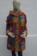 Bunter Boho Patchwork Kapuzenmantel mit Teddy-Fleece – Gr. 1XL (XL) – Sehr guter Zustand