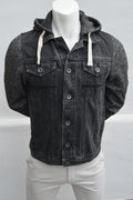Burton Menswear 2-in-1 Hybrid-Jeansjacke mit Kapuze – Schwarz/Grau – Gr. M (Guter Zustand)