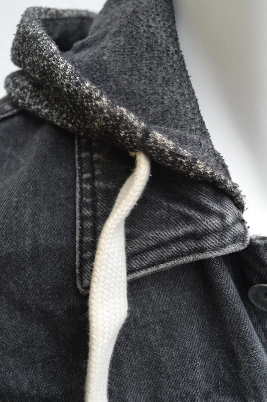 Burton Menswear 2-in-1 Hybrid-Jeansjacke mit Kapuze – Schwarz/Grau – Gr. M (Guter Zustand)