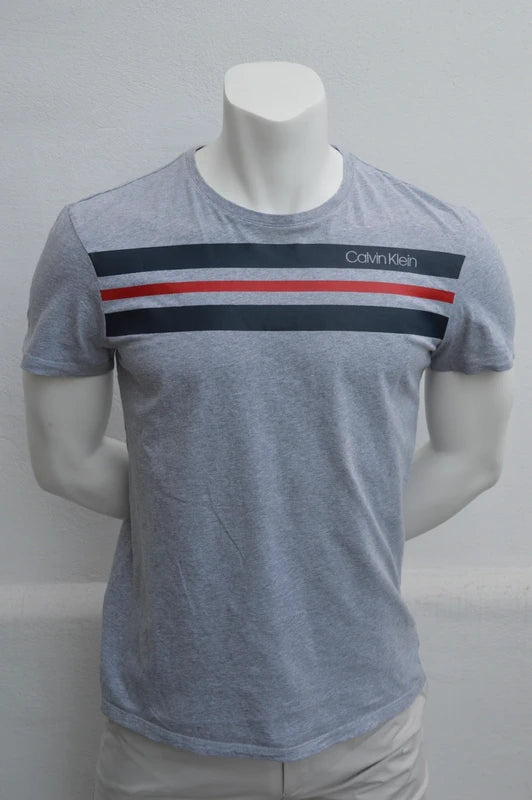 Calvin Klein Graphic Stripe T-Shirt in Hellgrau-Melange – Gr. M