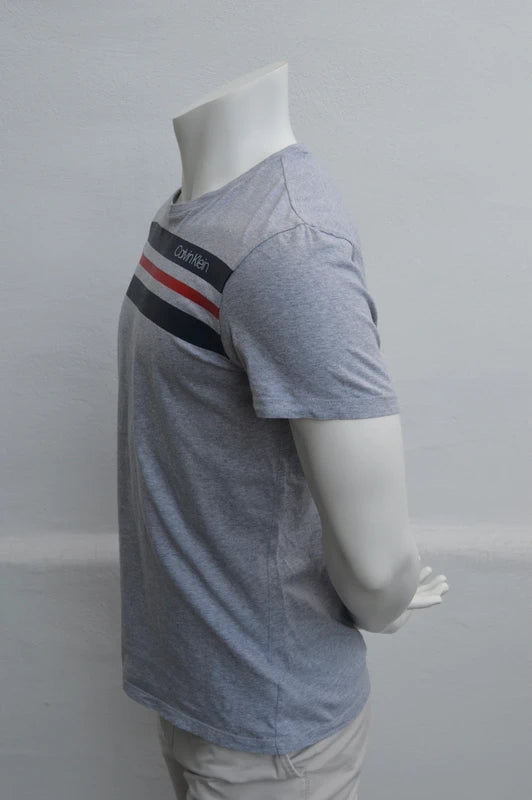 Calvin Klein Graphic Stripe T-Shirt in Hellgrau-Melange – Gr. M