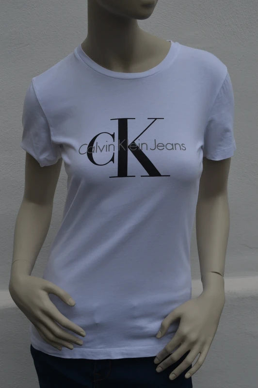 Calvin Klein Jeans Damen Monogramm T-Shirt in Weiß – Gr. S