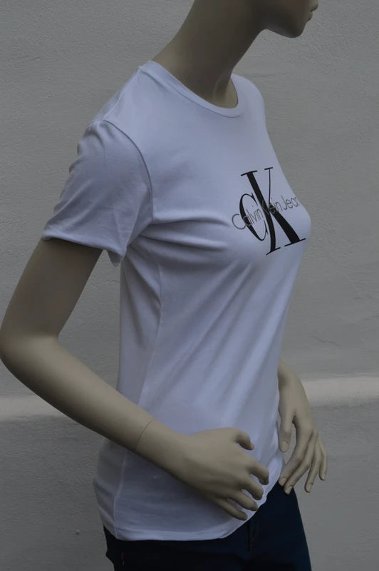 Calvin Klein Jeans Damen Monogramm T-Shirt in Weiß – Gr. S