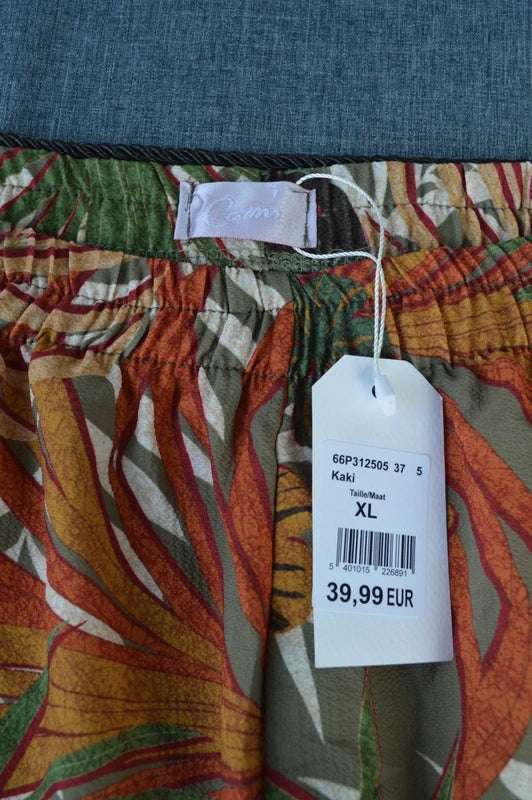 Cassis Damen Palazzo-Hose mit tropischem Palmen-Print in Khaki – Gr. XL (NWT)