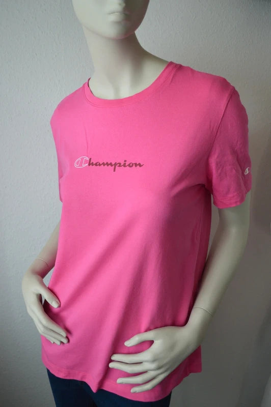 Champion Classic Script Logo T-Shirt – MagentaNeon-Pink – Gr. XL (Hervorragend)