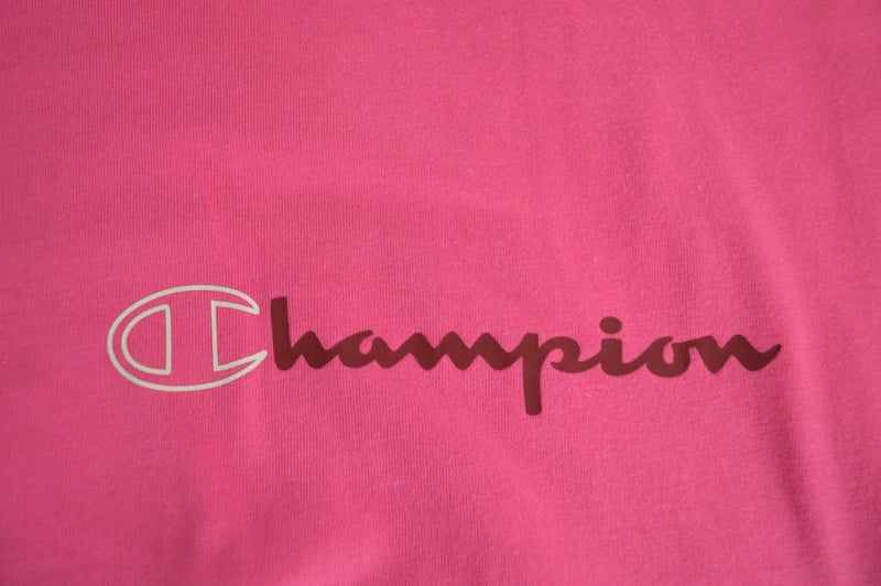 Champion Classic Script Logo T-Shirt – MagentaNeon-Pink – Gr. XL (Hervorragend)