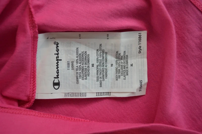 Champion Classic Script Logo T-Shirt – MagentaNeon-Pink – Gr. XL (Hervorragend)