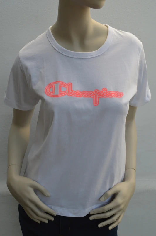 Champion Japan-Style Katakana Graphic T-Shirt in Weiß – Gr. S (Boxy Fit)