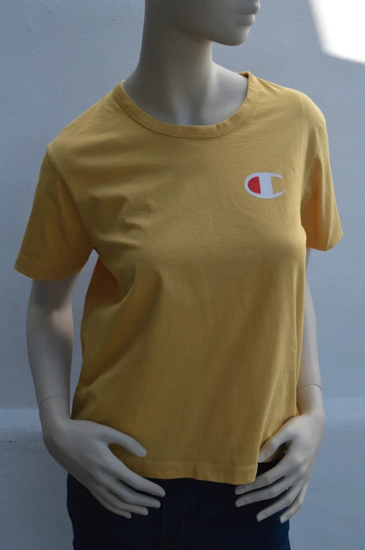 Champion – Damen T-Shirt mit C-Logo in Senfgelb – Gr. S (Hervorragender Zustand)