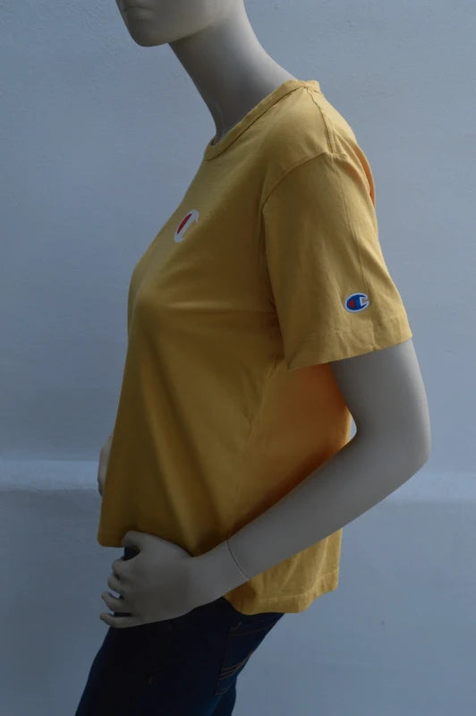 Champion – Damen T-Shirt mit C-Logo in Senfgelb – Gr. S (Hervorragender Zustand)