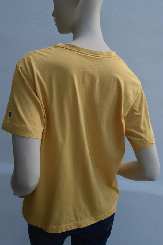 Champion – Damen T-Shirt mit C-Logo in Senfgelb – Gr. S (Hervorragender Zustand)
