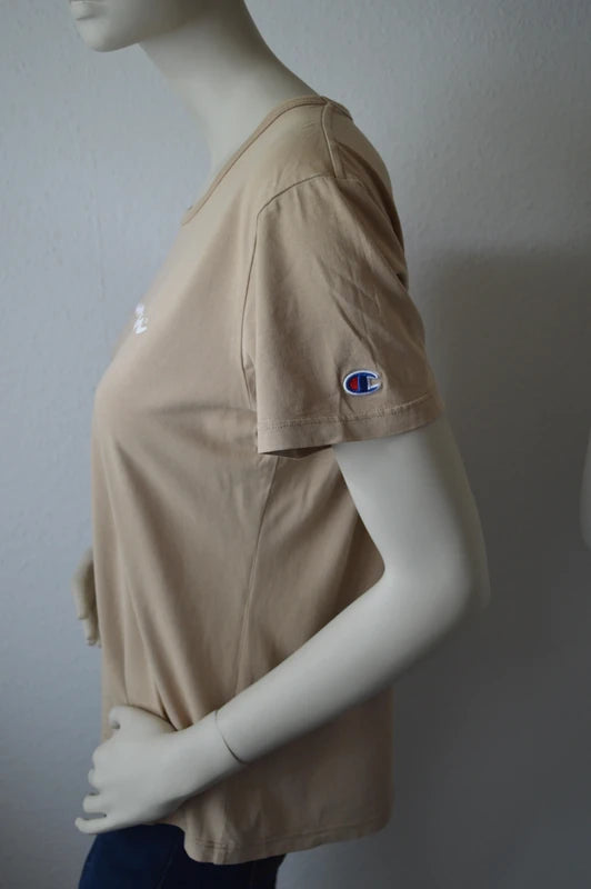 Champion – Damen T-Shirt mit Logo-Print in Beige / Sand – Gr. L