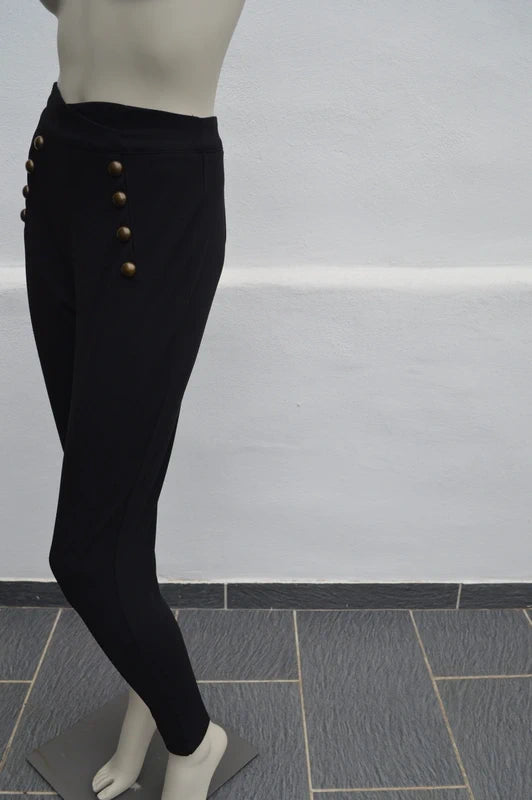 Coolcat „Bring on the Night“ High-Waist Stretchhose mit Zierknöpfen – Schwarz – Größe XS (Sehr guter Zustand)