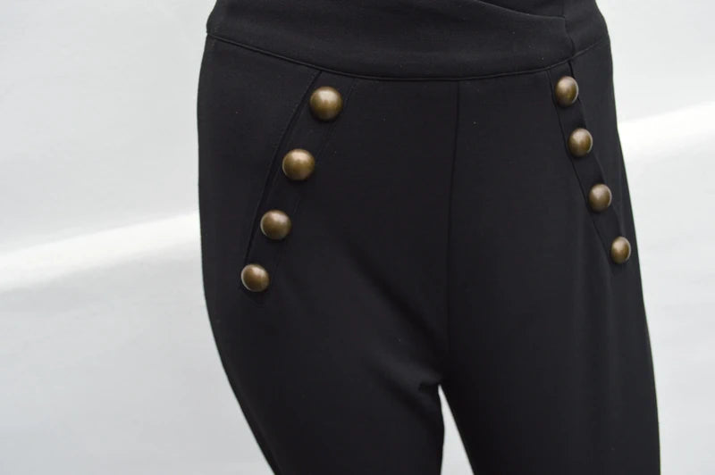 Coolcat „Bring on the Night“ High-Waist Stretchhose mit Zierknöpfen – Schwarz – Größe XS (Sehr guter Zustand)