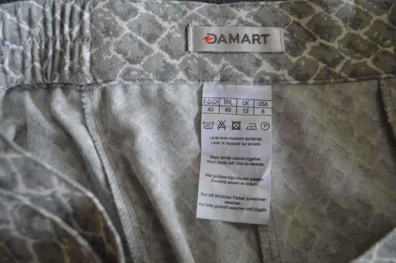 Damart Midi-Rock mit Gürtel & Schlangenmuster-Print – GrauWeiß – Gr. 40 (Sehr gut)