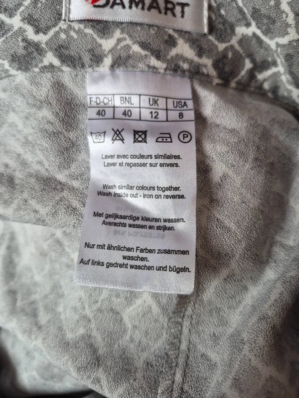 Damart Midi-Rock mit Gürtel & Schlangenmuster-Print – GrauWeiß – Gr. 40 (Sehr gut)