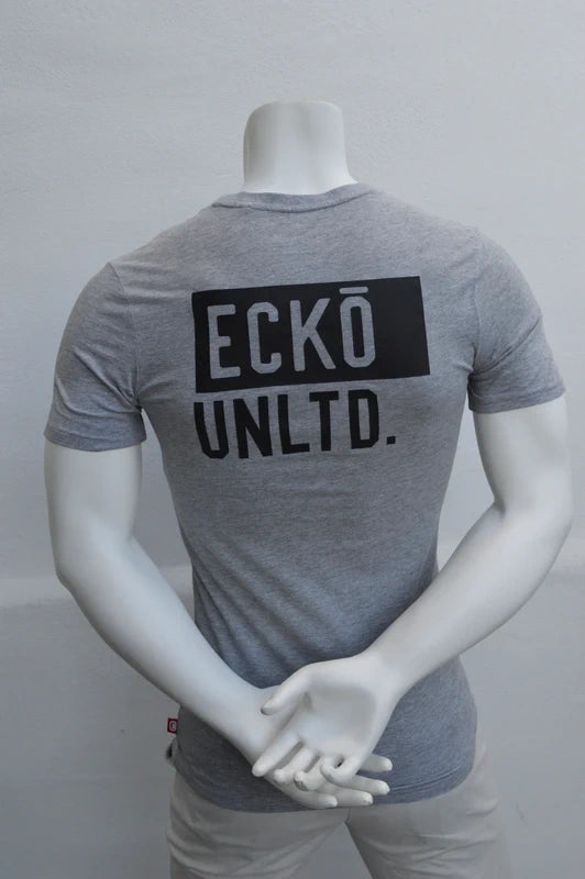 Eckō Unltd. Longline T-Shirt in Grau-Melange mit Backprint – Gr. XS