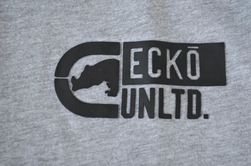 Eckō Unltd. Longline T-Shirt in Grau-Melange mit Backprint – Gr. XS
