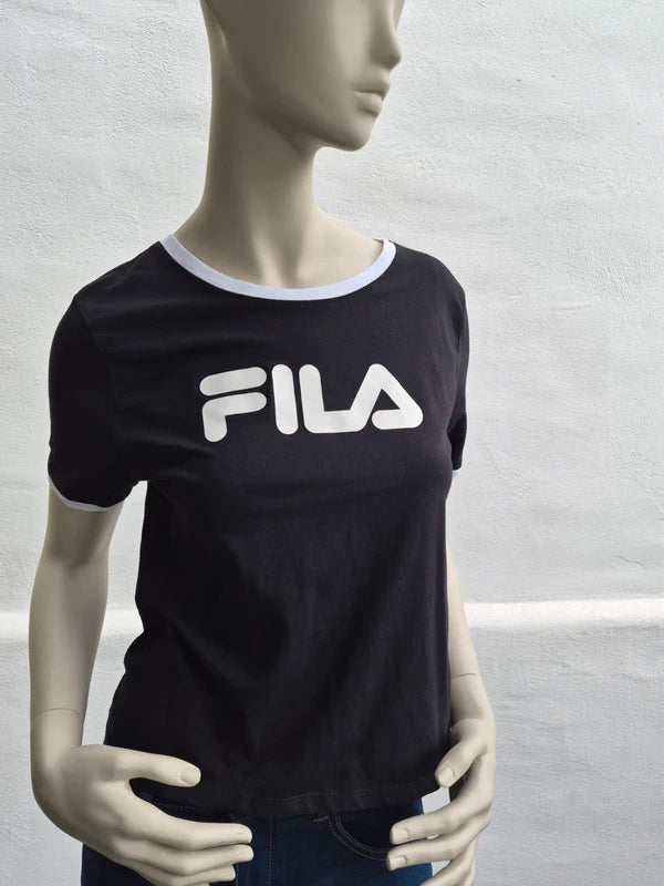 FILA x Factorie – Damen Retro Ringer T-Shirt in Schwarz/Weiß – Gr. L