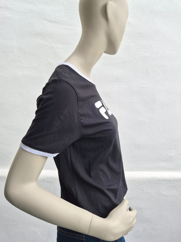 FILA x Factorie – Damen Retro Ringer T-Shirt in Schwarz/Weiß – Gr. L